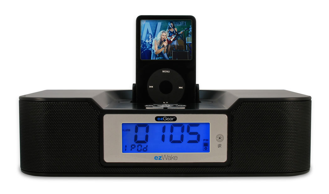 ezGear ezWake Alarm Clock Radio Speakers for iPod