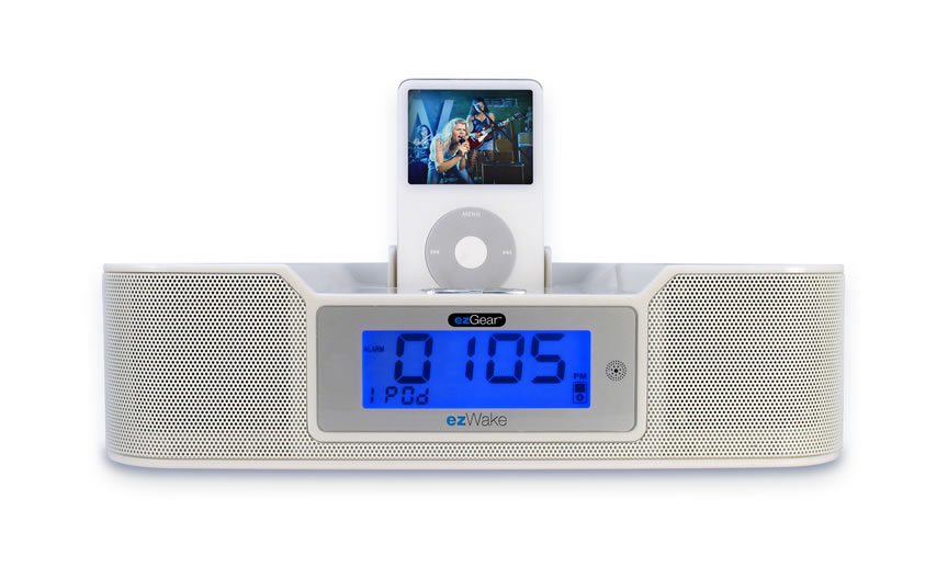 ezGear ezWake Alarm Clock Radio Speakers for iPod
